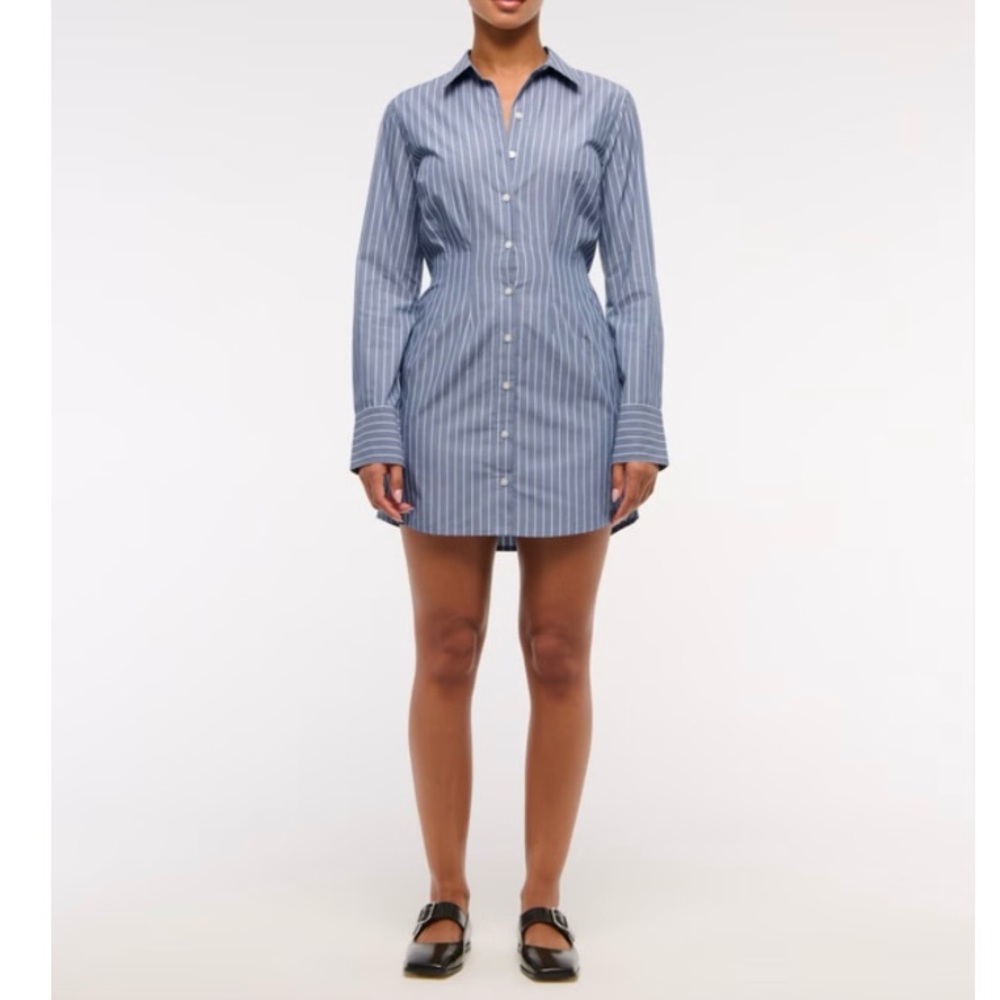 Abercrombie fitted long sleeve blue striped mini shirt dress